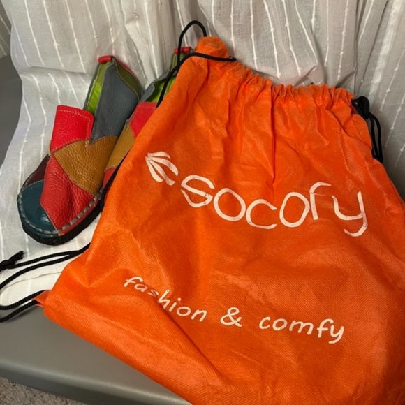 Socofy Handmade Soft Leather Colorful Patchwork flats with bag - Picture 4 of 8